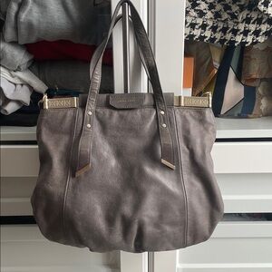 Trina Turk Charcoal Leather Tote with Gold Accents